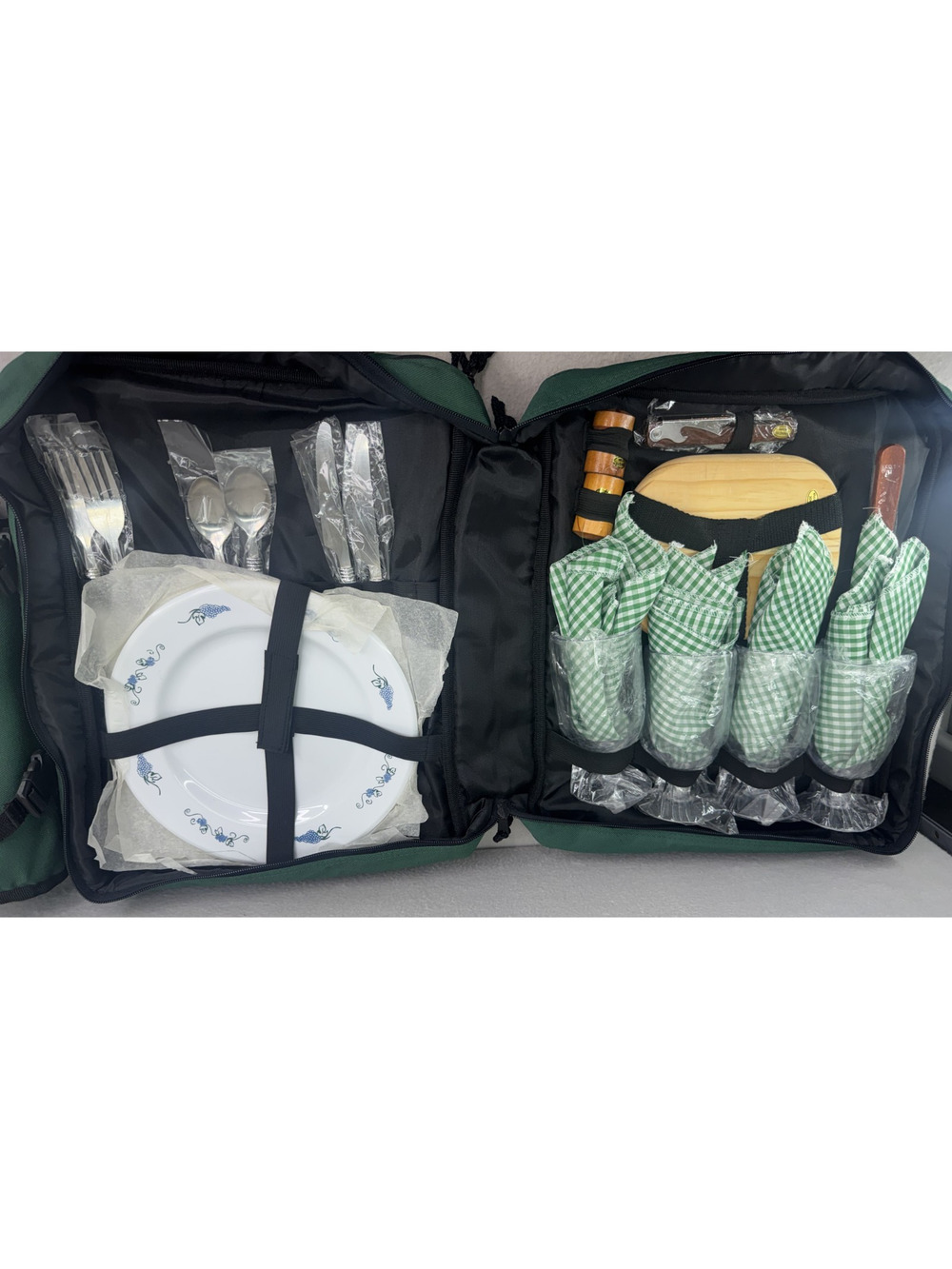 Picnic Wine Backpack Set Service for 2 Hunter Green Insulated Cooler Summer